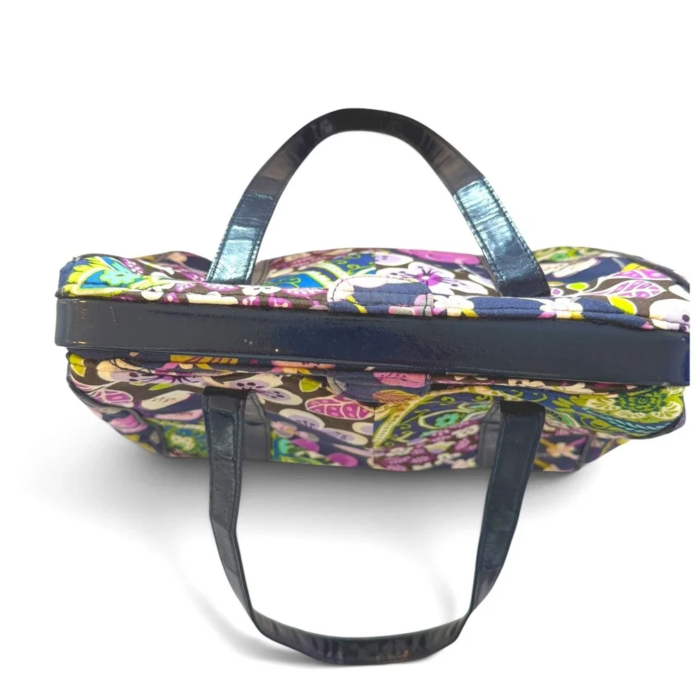 Vera Bradley Floral Nightingale Frame Satchel Hand Bag Patent Trim Vintage Style